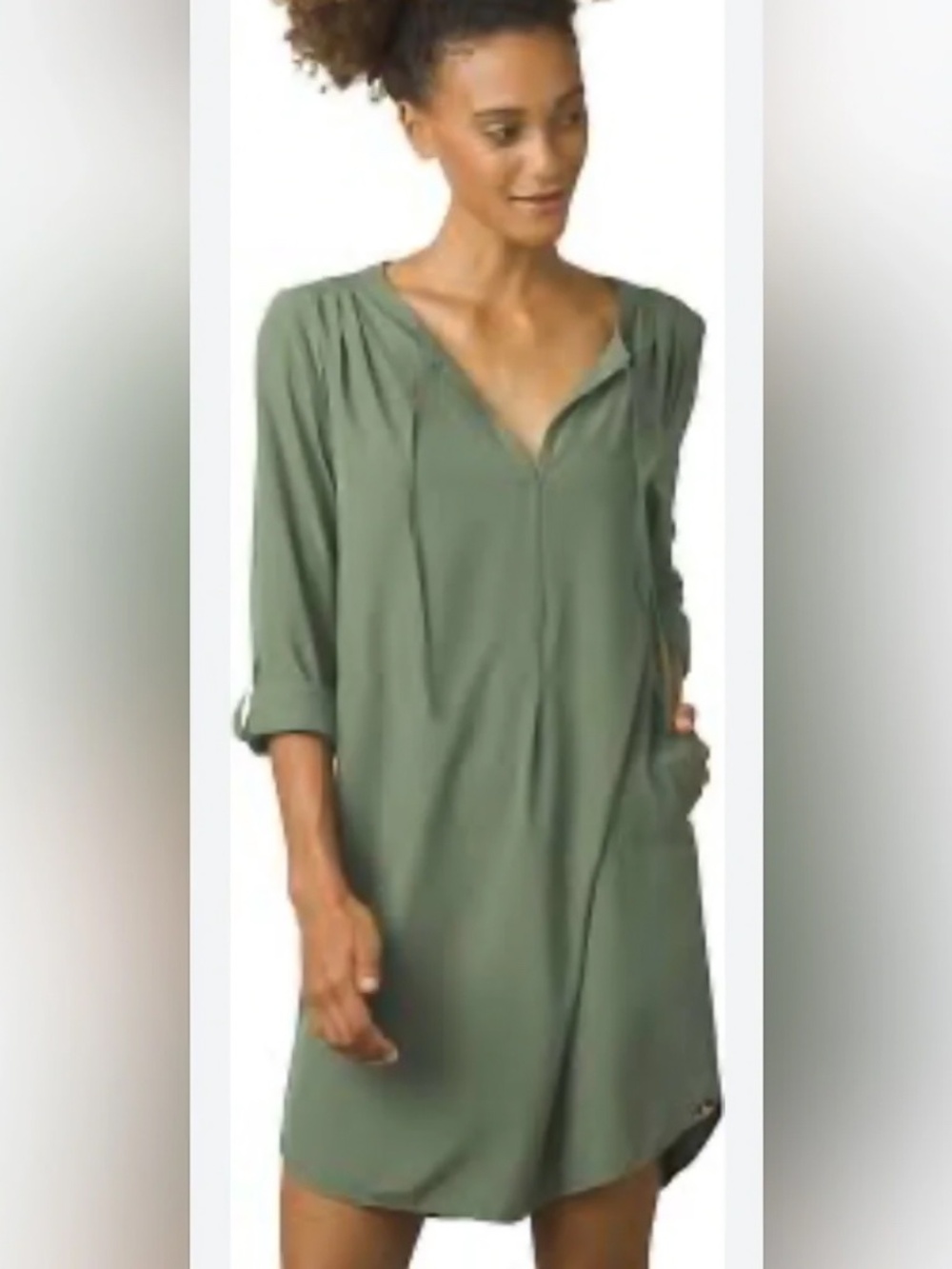 Prana Green Natassa Shirt Dress Roll-Tab